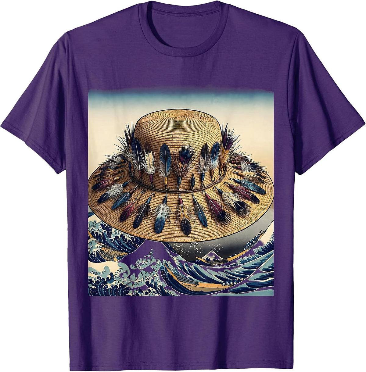 Men's Fly Fishing Hat Lures Illustration T-Shirt - Purple