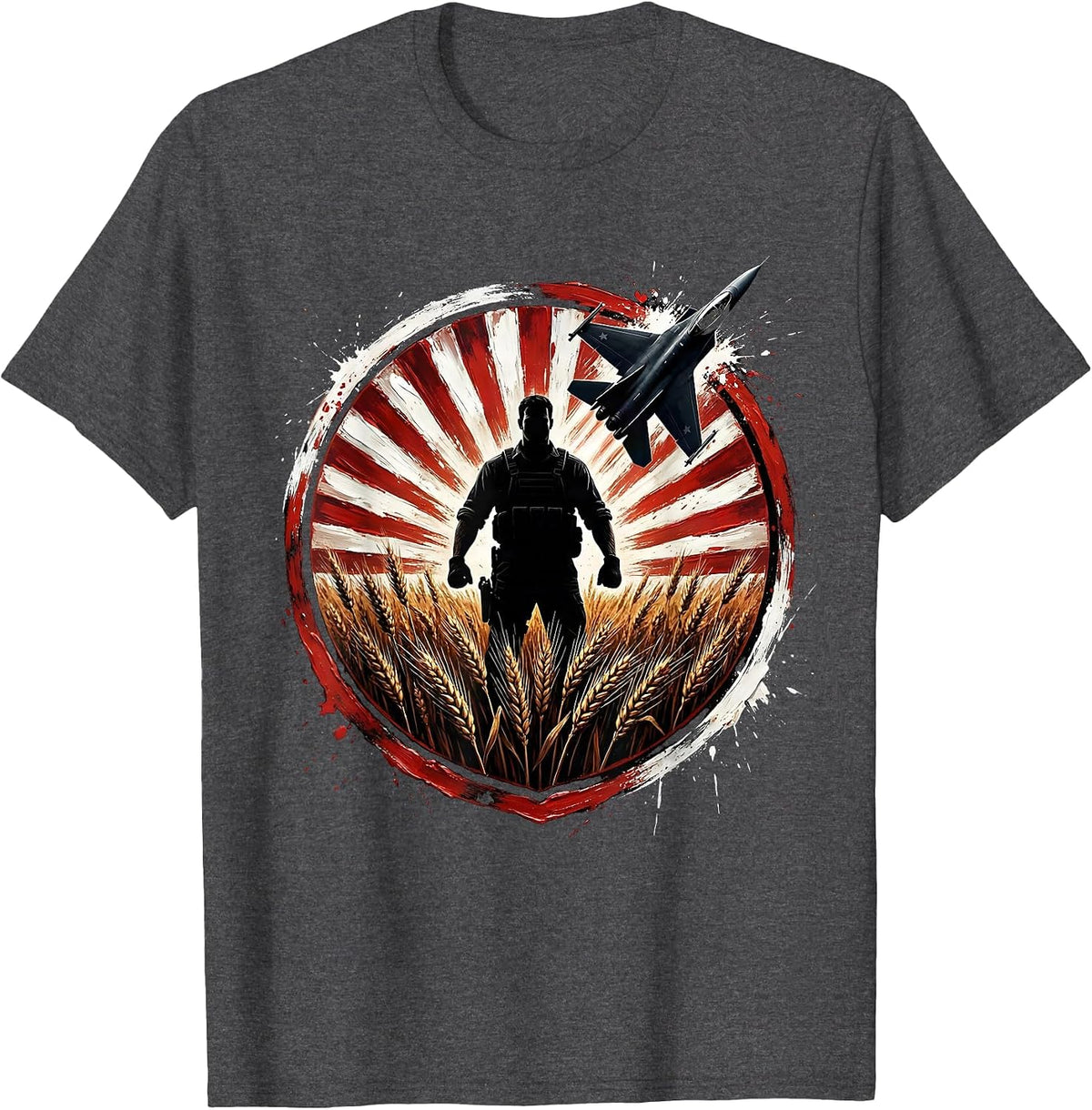Men's USA Freedom Farmer Wheat Field Illustration T-Shirt - Dark Heather Grey