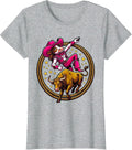 Pink Cowgirl Bull Riding Rodeo Graphic T-Shirt - Heather Grey
