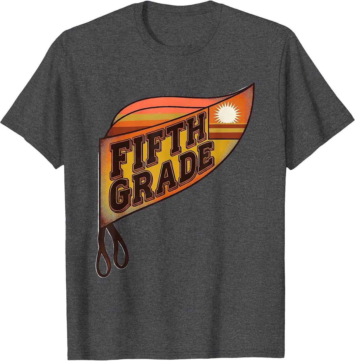 Fifth Grade Retro 70s Pennant Back to School Girl Teacher T-Shirt - Dark Heather Grey