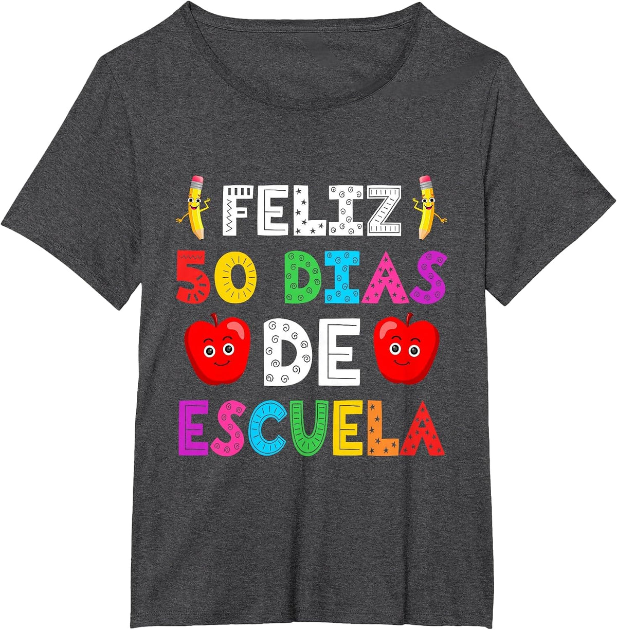 Feliz 50 Dias De Escuela 50 Days of School Spanish T-Shirt - Dark Heather Grey