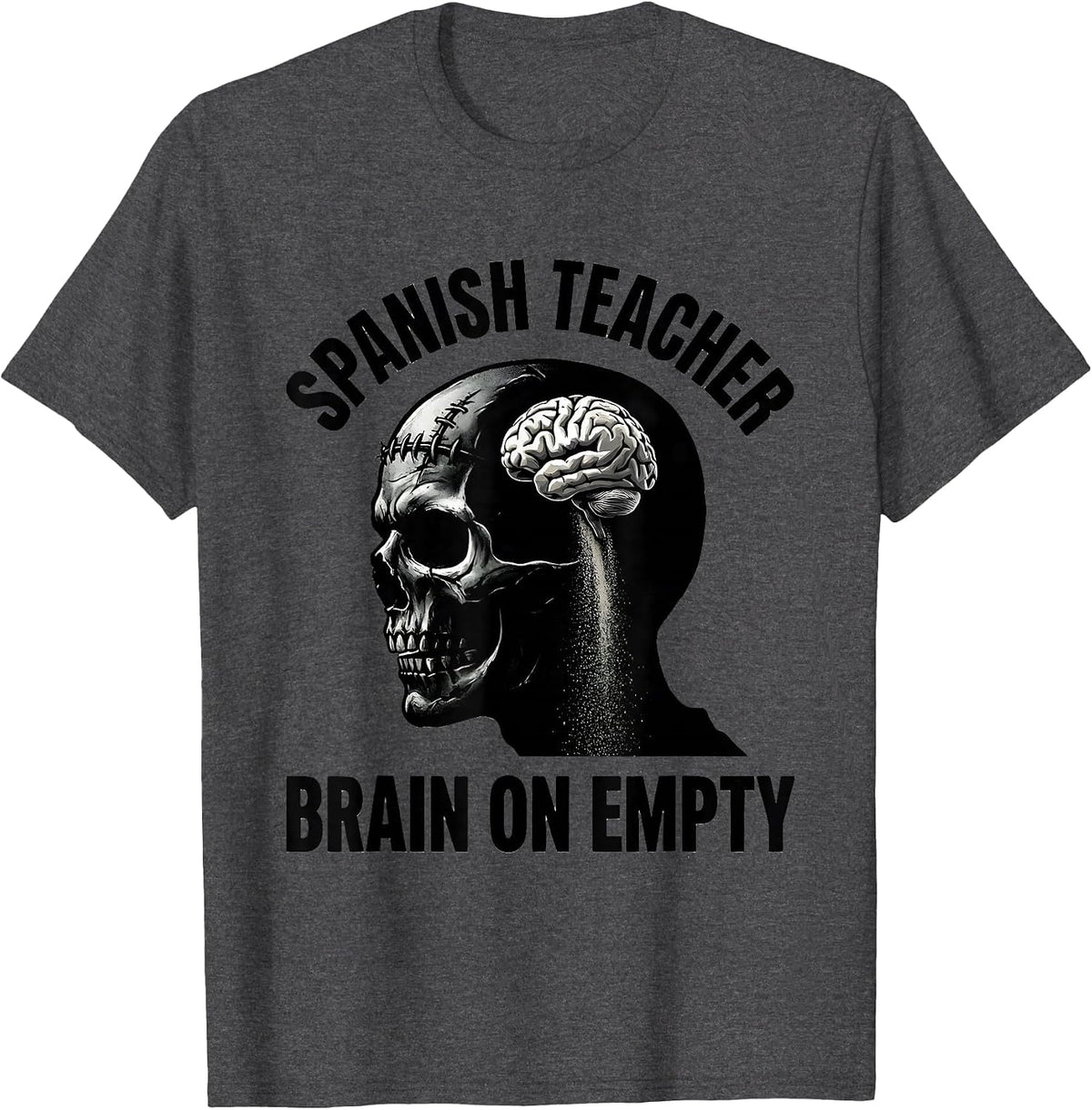 Men's Spanish Teacher Brain On Empty Funny Zombie Teacher T-Shirt - Dark Heather Grey