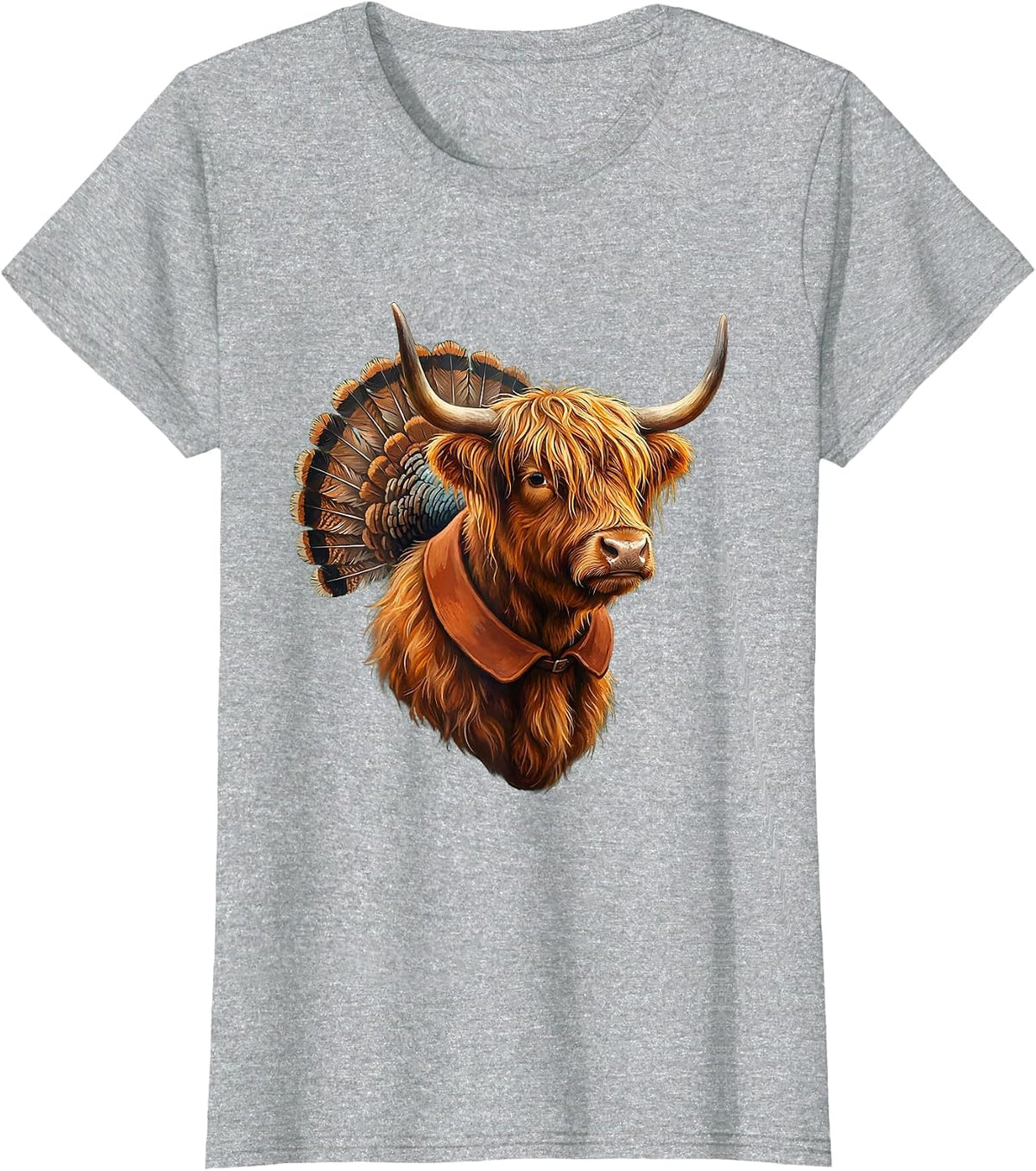 Women's Shaggy Highland Cow Storybook Fall Halloween Seasonal Humor T-Shirt - Heather Grey