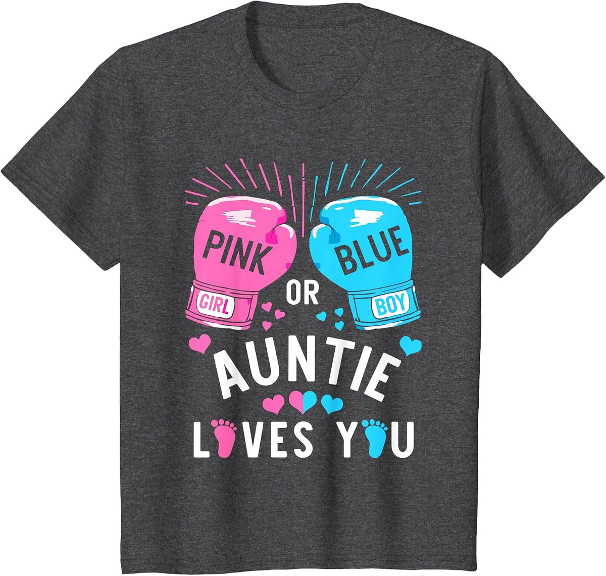 Pink Or Blue Auntie Loves You Boxing Gender Reveal Party T-Shirt - Dark Heather Grey