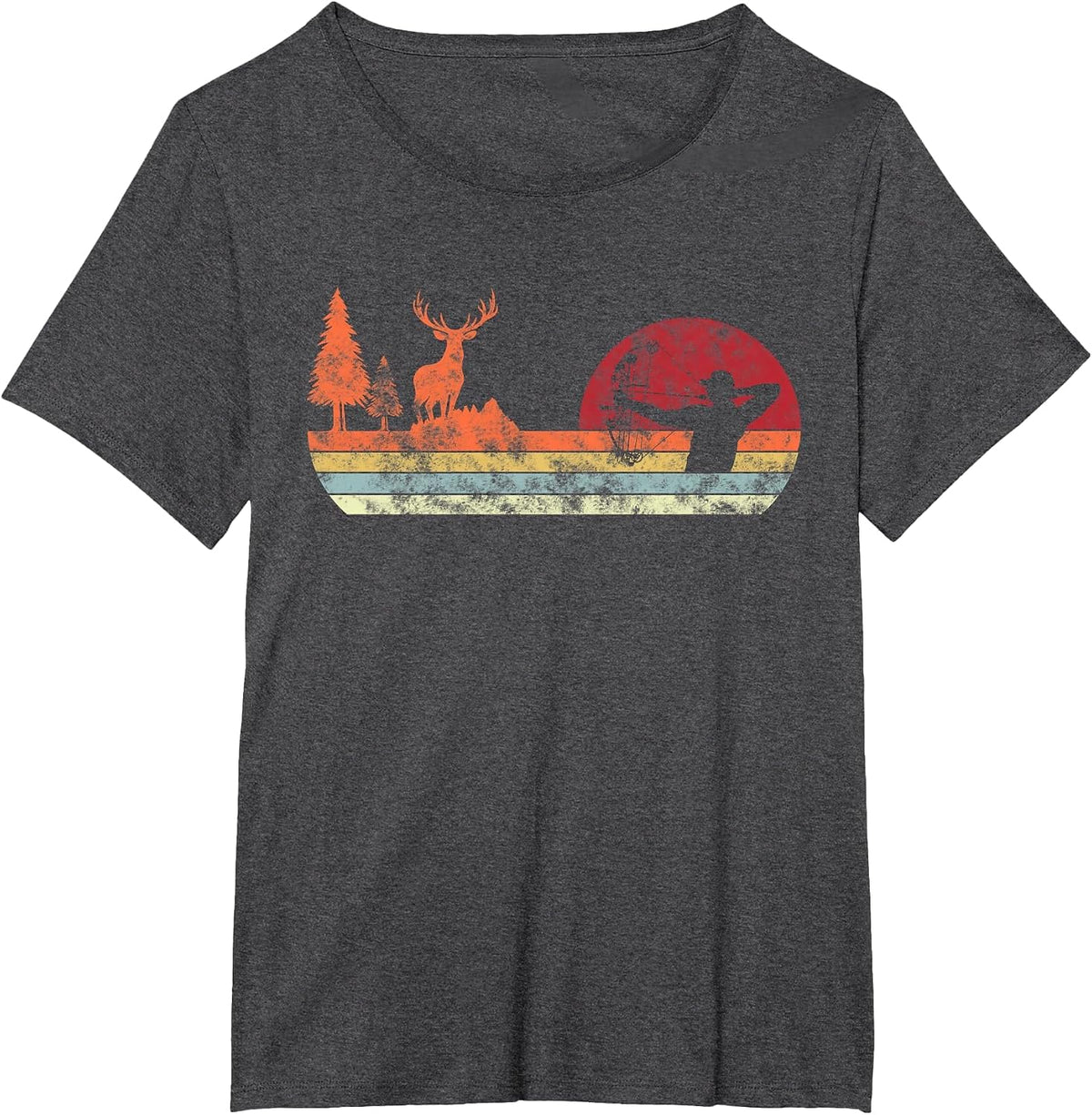 Bow Deer Hunting | Vintage Retro Archery T-Shirt - Dark Heather Grey