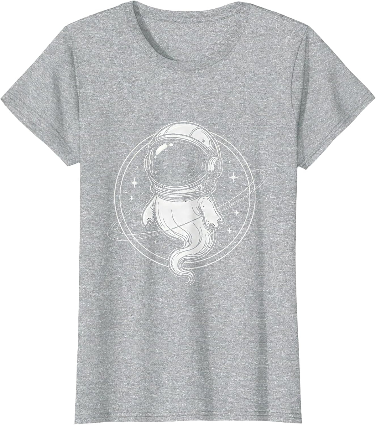 Women's Ghost Astronaut in Space Vintage Illustration T-Shirt - Heather Grey