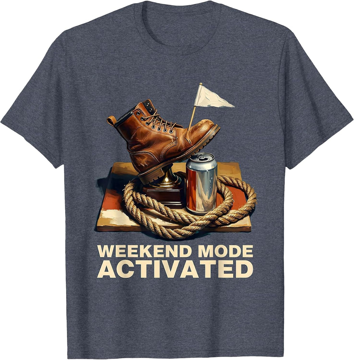 Weekend Mode Activated Labor Day Graphic T-Shirt, Men, Heather Blue, X-Large - As Pictured