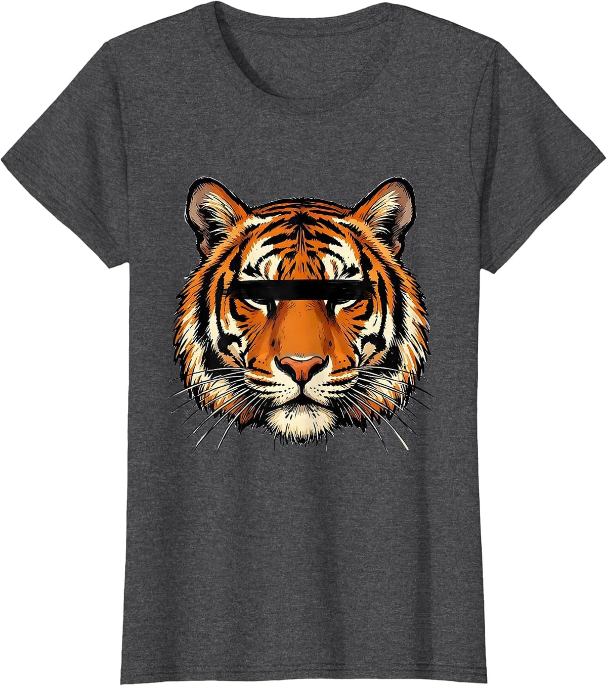 Women's Bengal Tiger Head Cool Big Cat Glam Novelty T-Shirt - Dark Heather Grey