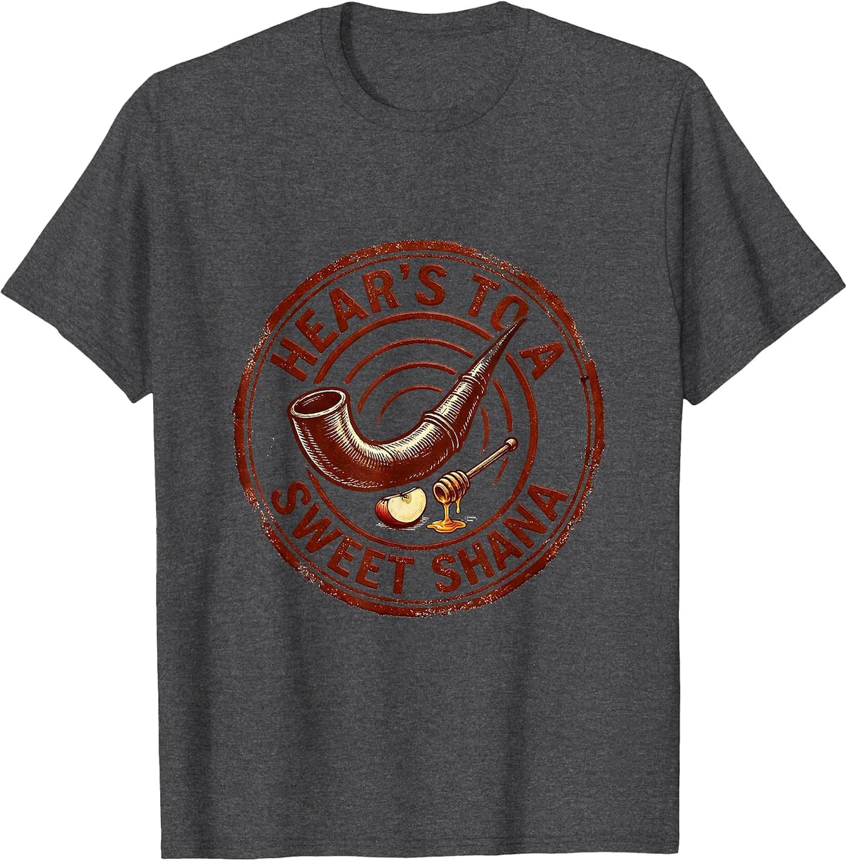 Men's Hear's To A Sweet Shana Funny Rosh Hashanah Apple Honey T-Shirt - Dark Heather Grey