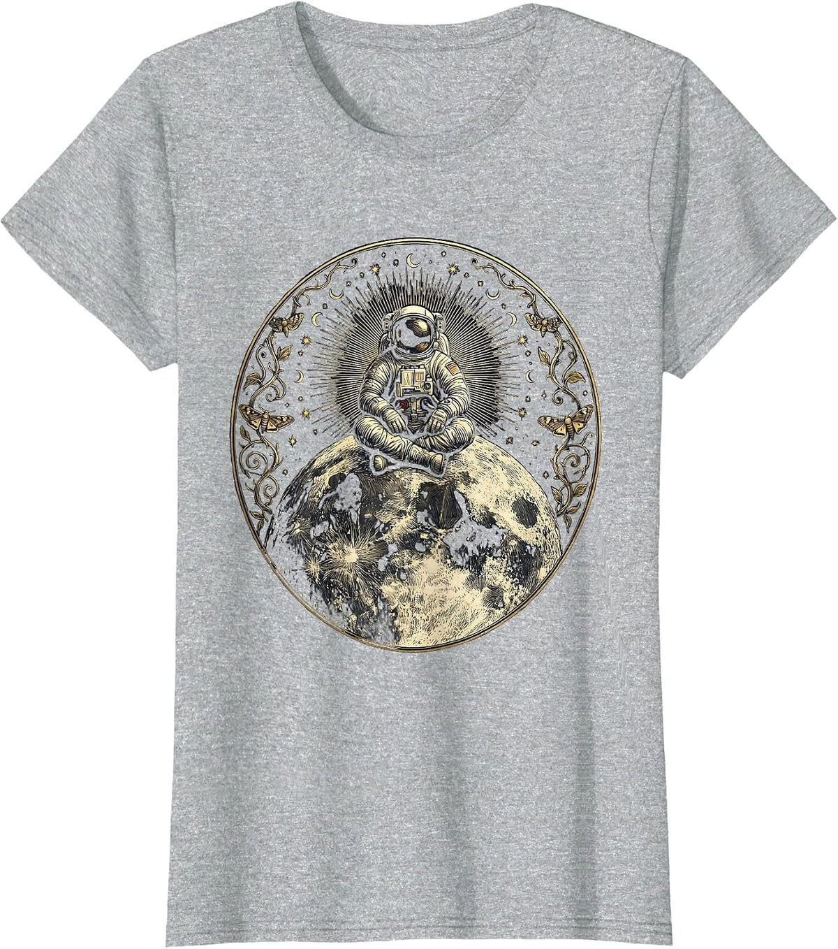 Astronaut Sitting on the Moon Space Illustration T-Shirt - Heather Grey