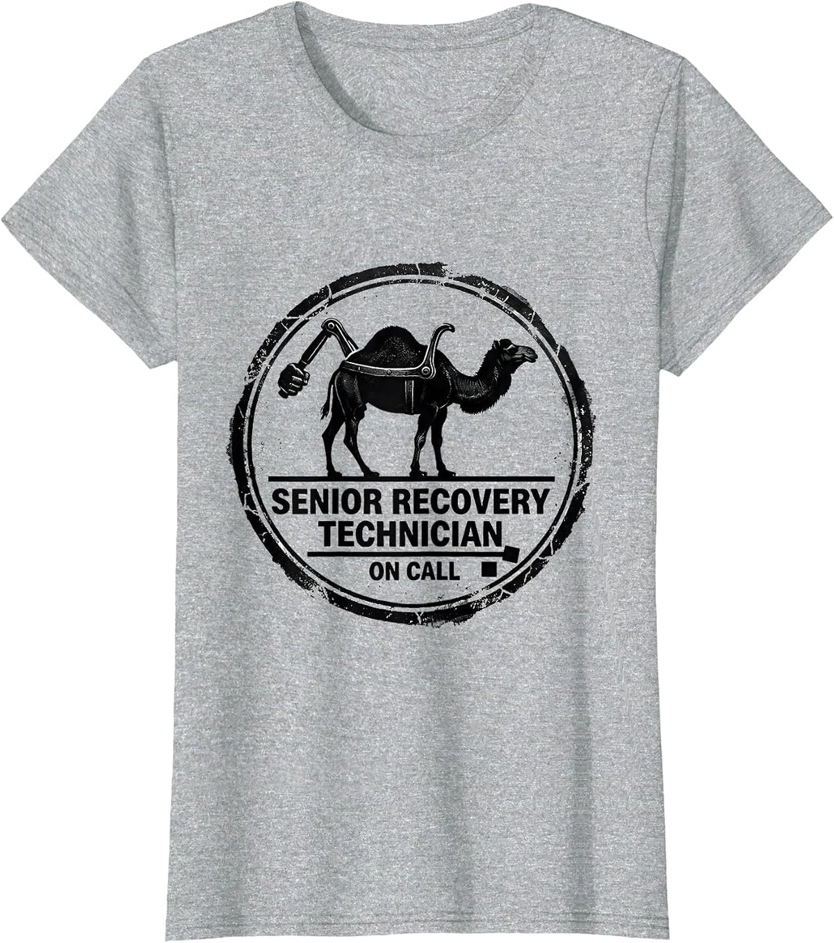 Women's Senior Recovery Technician On Call Raunchy Tow Truck Humor T-Shirt - Heather Grey