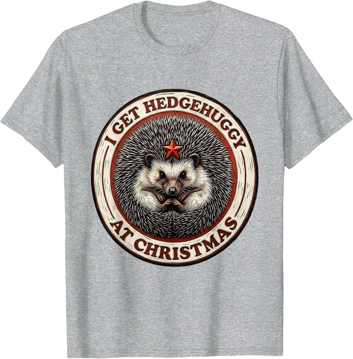 Men's I Get Hedgehuggy At Christmas Cute Hedgehog Animal Lover T-Shirt - Heather Grey