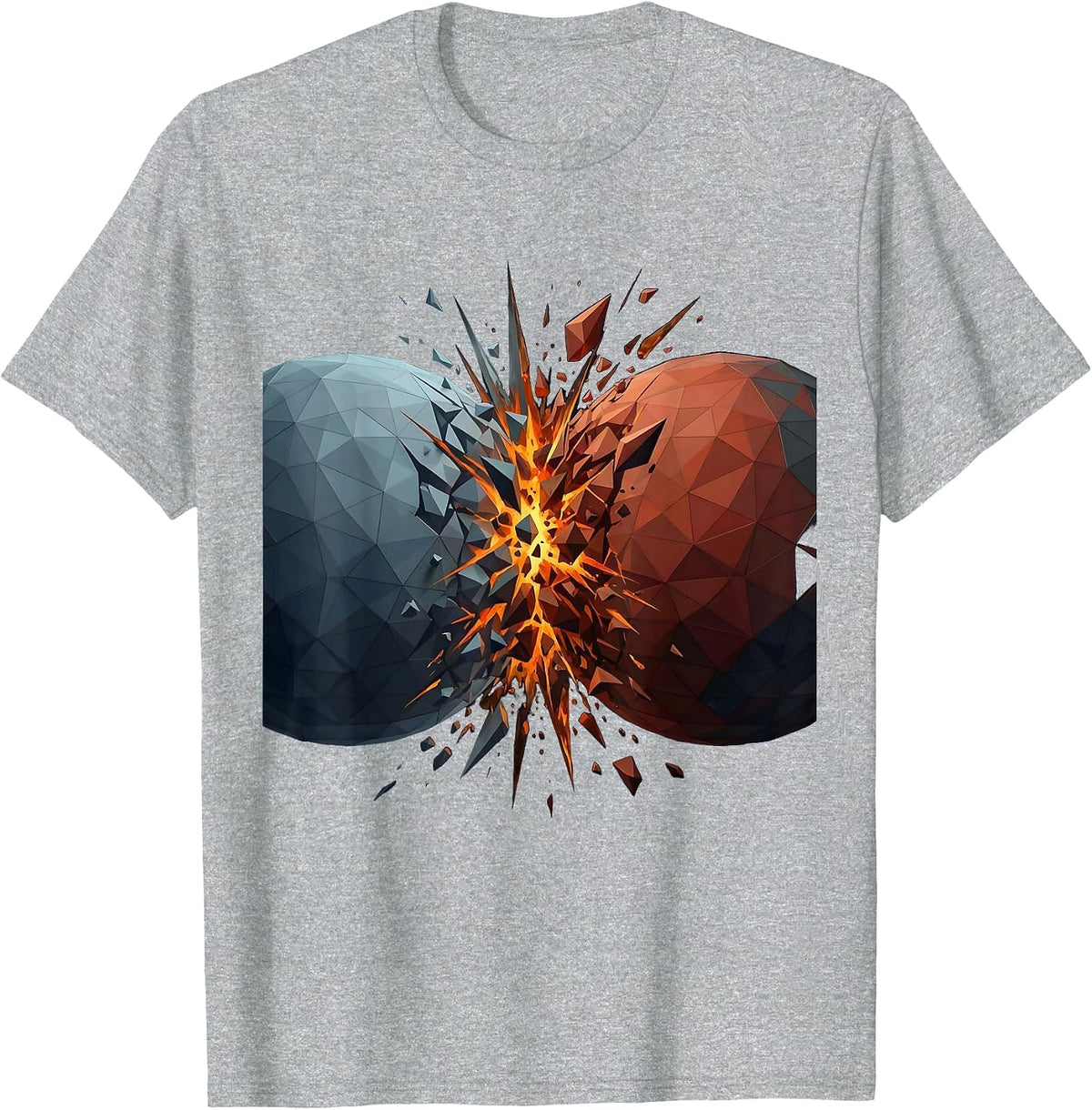 Men's Two Planets Colliding Fiery Explosion Cosmic Art T-Shirt - Heather Grey