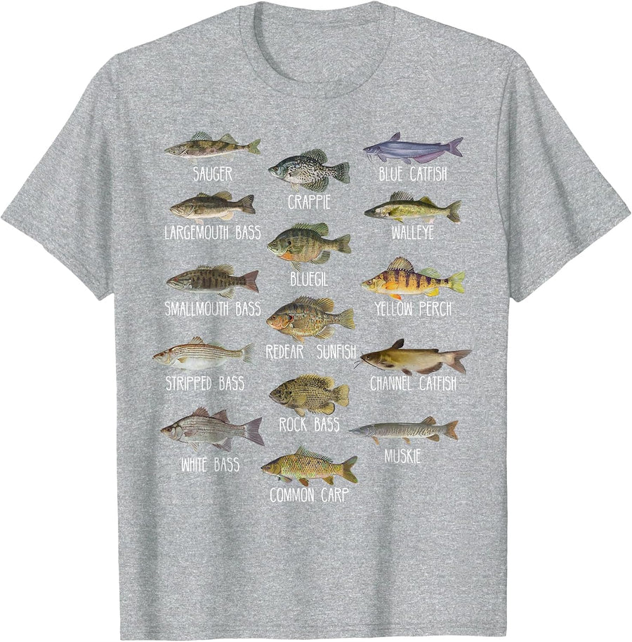 Types of Freshwater Fish Species Biology Fishing T-Shirt - Heather Grey