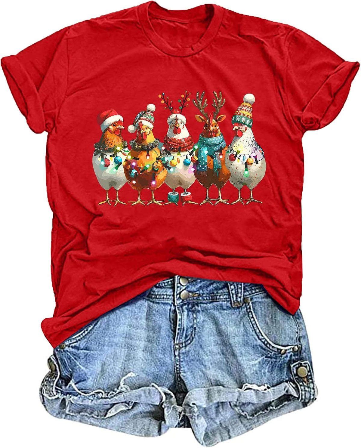 Chicken Shirt for Women Farm Tees Farm Girl T Shirt Funny Chicken Graphic T-Shirt Casual Short Sleeve Tops - Red4