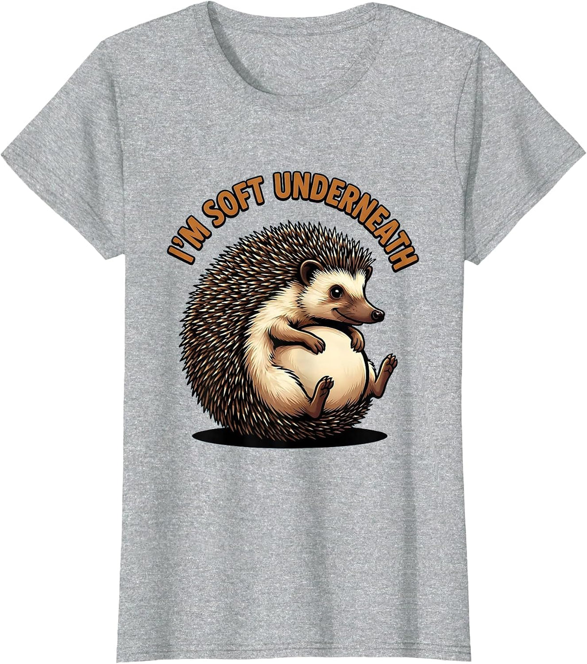 I'm Soft Underneath Cartoon Hedgehog Lover Cute Novelty T-Shirt - Heather Grey