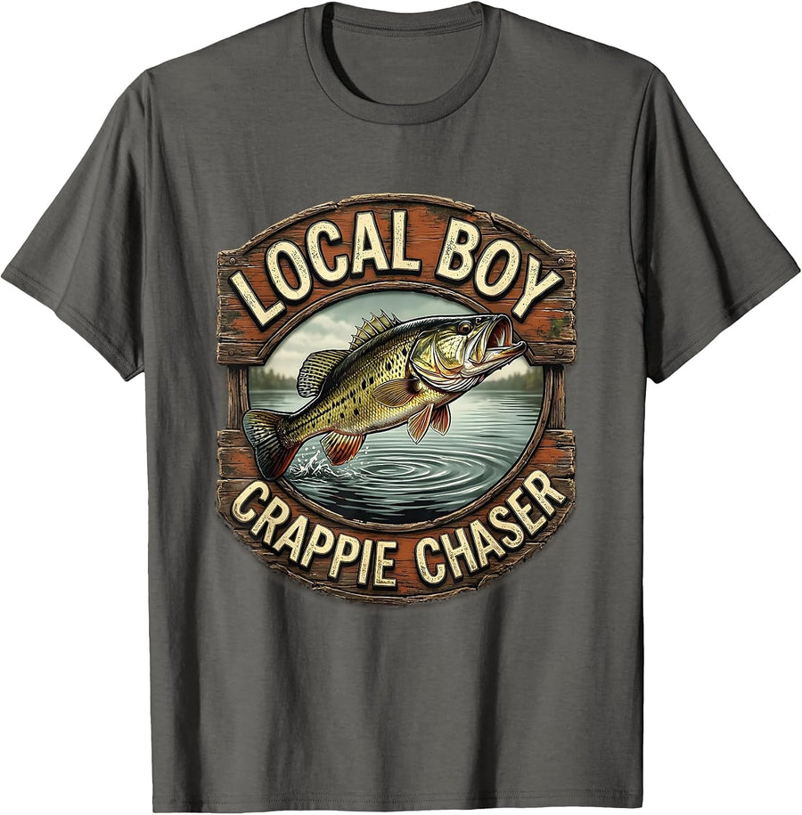 Local Boy Crappie Chaser Vintage Design T-Shirt - Asphalt Grey