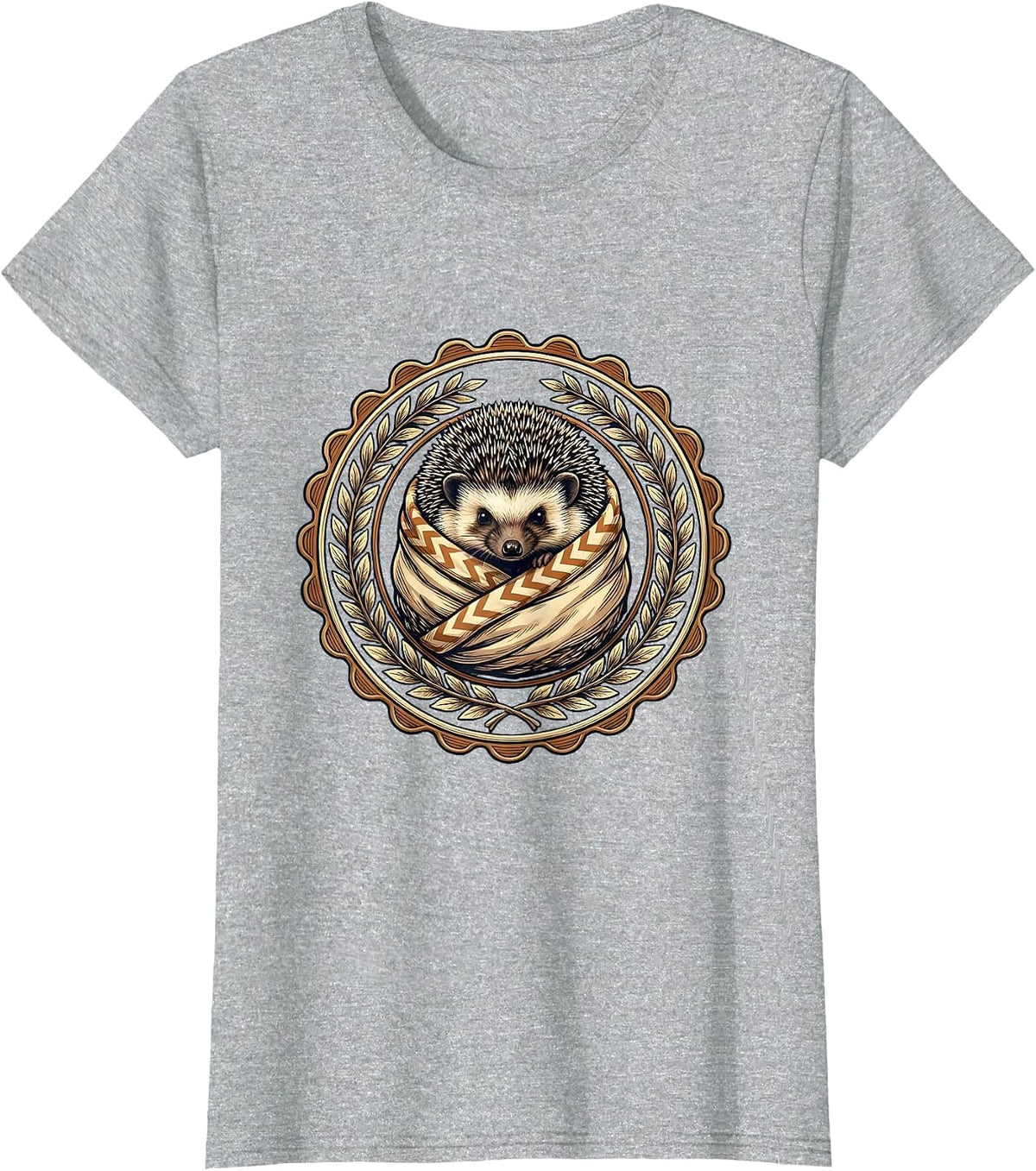 Cozy Hedgehog Wrapped in Blanket Illustration T-Shirt - Heather Grey