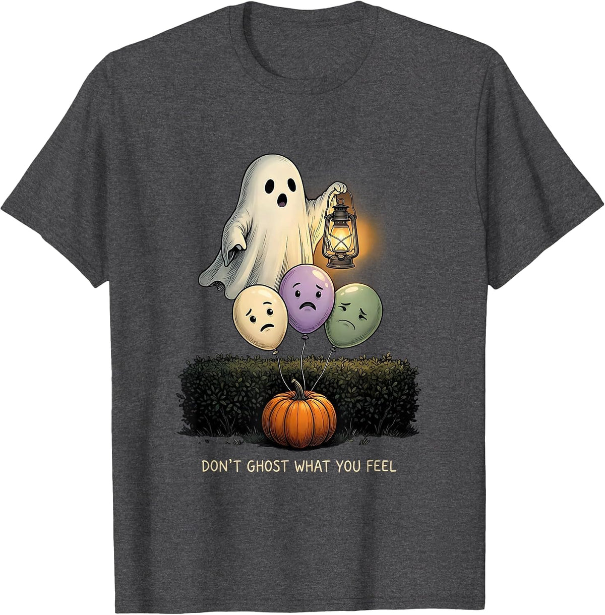 Men's Don't Ghost What You Feel Mental Health Halloween T-Shirt - Dark Heather Grey
