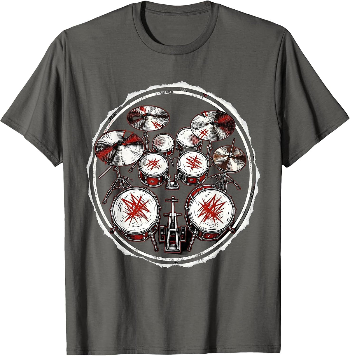 Rock Double Bass Drum Kit Aerial View Graphic T-Shirt - Asphalt Grey