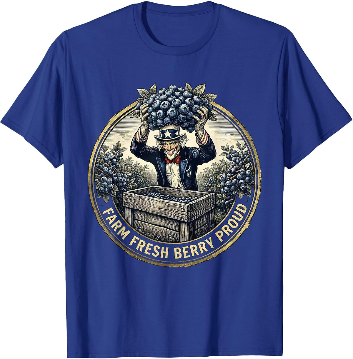 Men's Farm Fresh Berry Proud Red White and Blueberries T-Shirt - Royal Blue