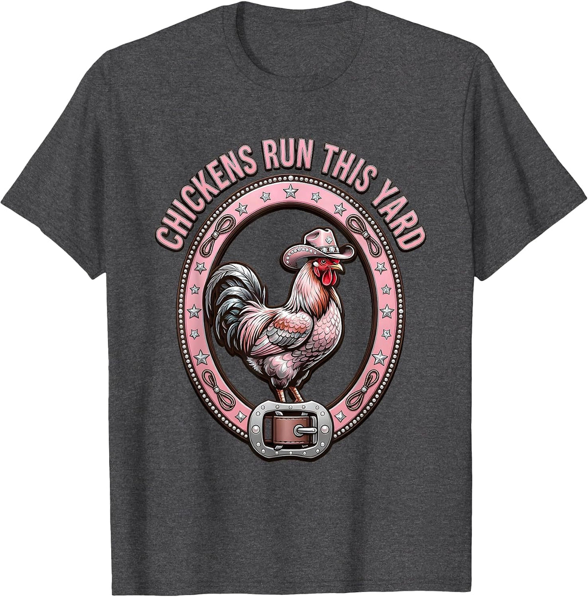 Men's Chickens Run This Yard Funny Chicken Design T-Shirt - Dark Heather Grey