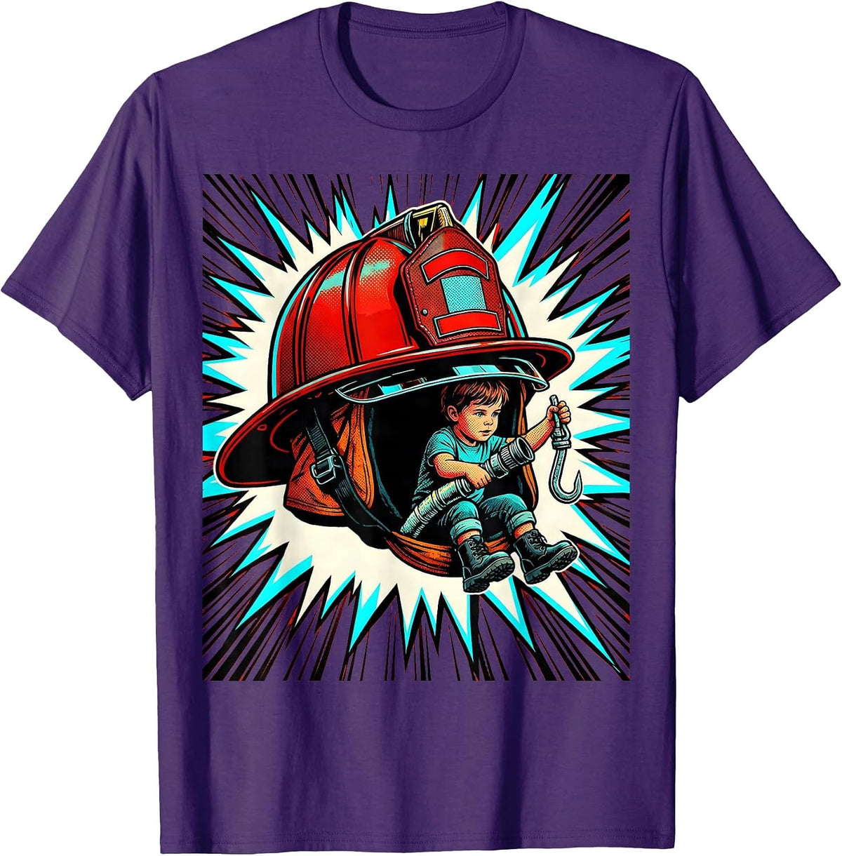 Firefighter Helmet Toddler Pop Art Kids Birthday T-Shirt - Purple