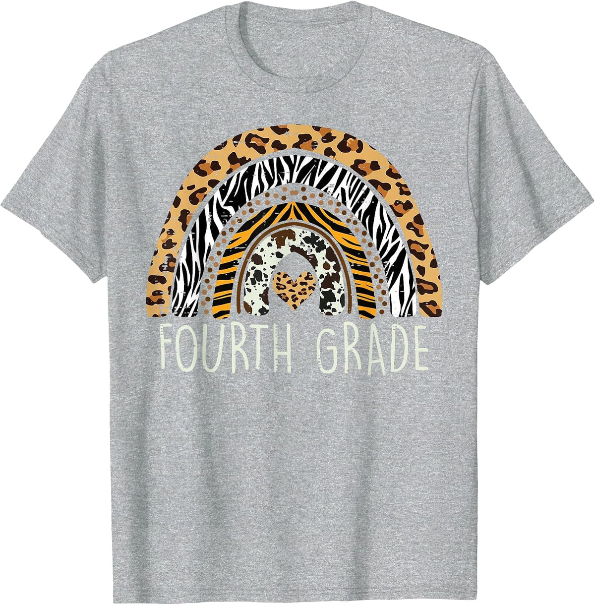 Animal Pattern Rainbow 4th Fourth Grade First Day of School T-Shirt - Heather Grey