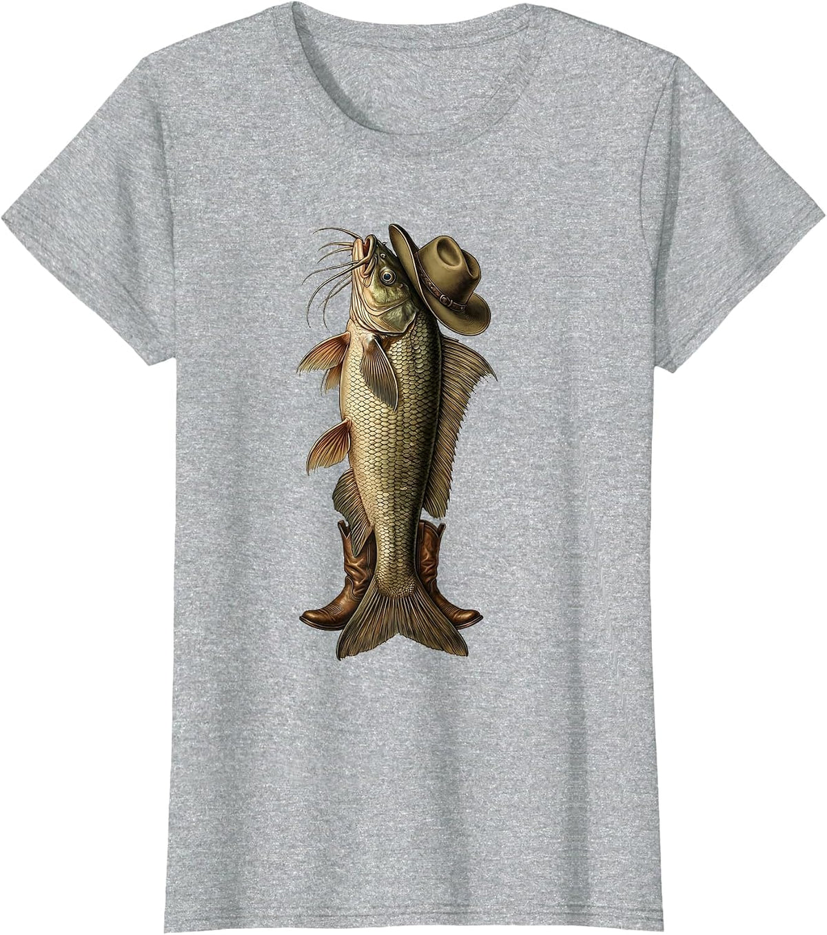 Catfish Cowboy Western Hat and Boots Graphic T-Shirt - Heather Grey