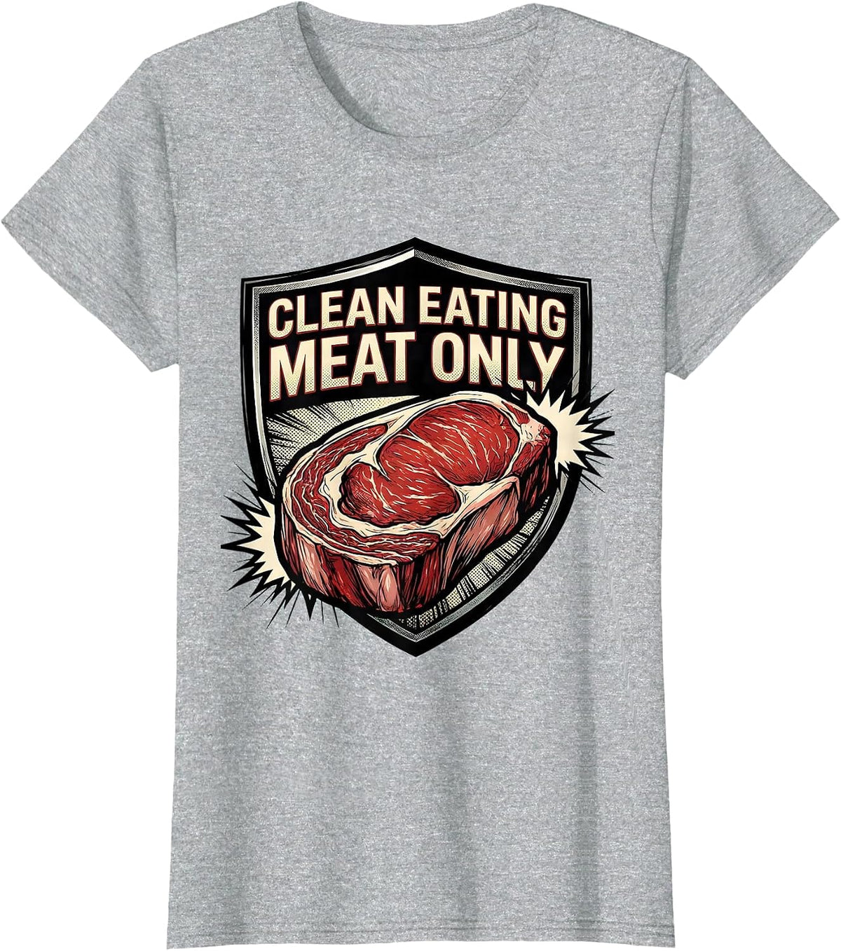 Clean Eating Meat Only Comic Book Carnivore Diet Humor T-Shirt - Heather Grey