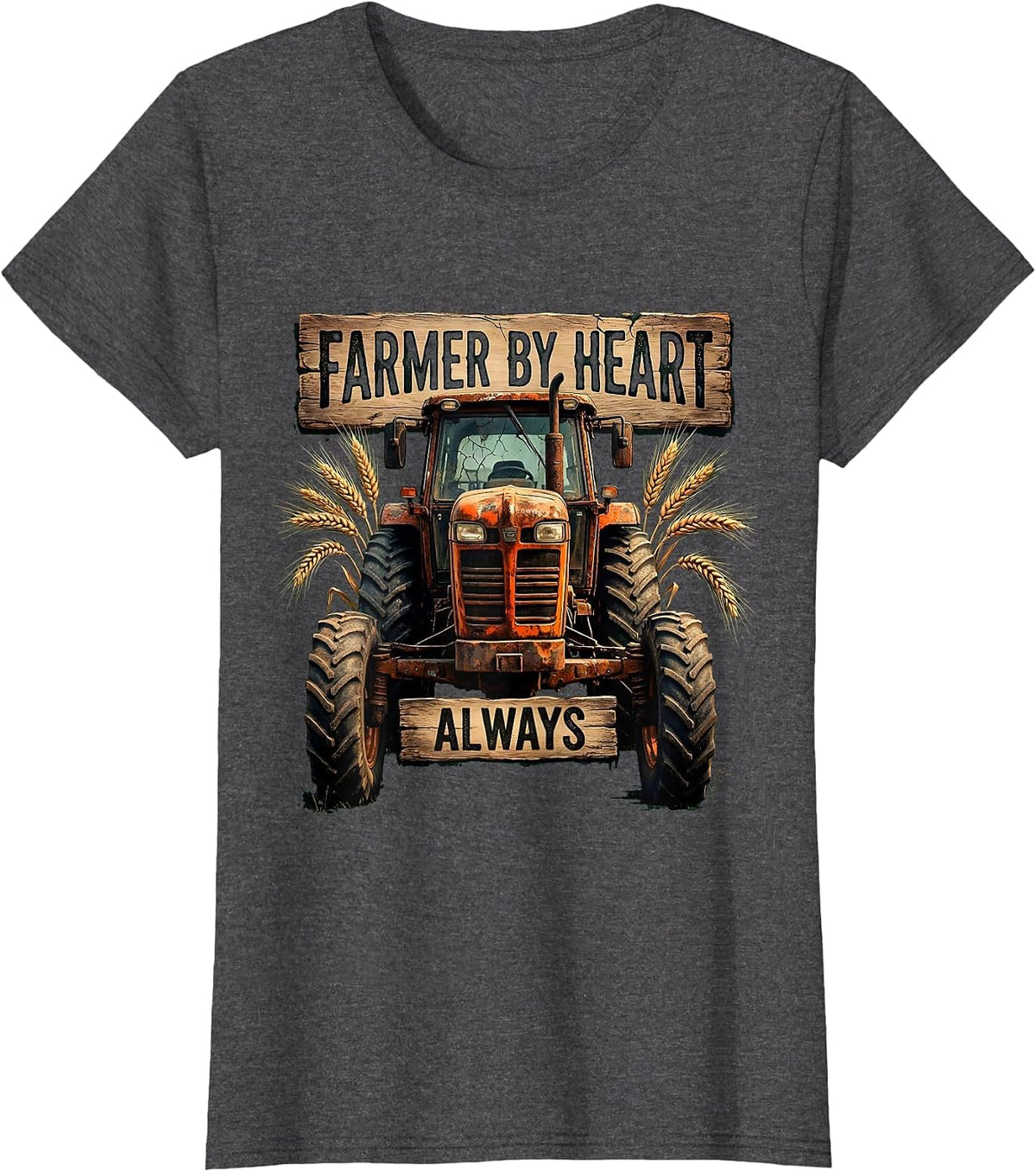 Women's Farmer By Heart Always Country Pride Design T-Shirt - Dark Heather Grey