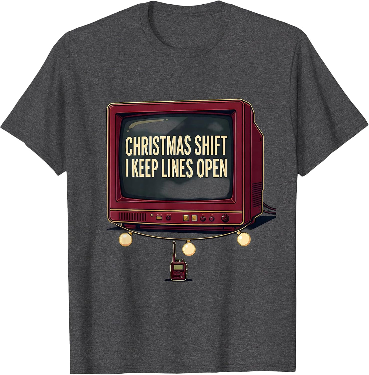 Men's Christmas Shift I Keep Lines Open Funny 911 Dispatcher T-Shirt - Dark Heather Grey