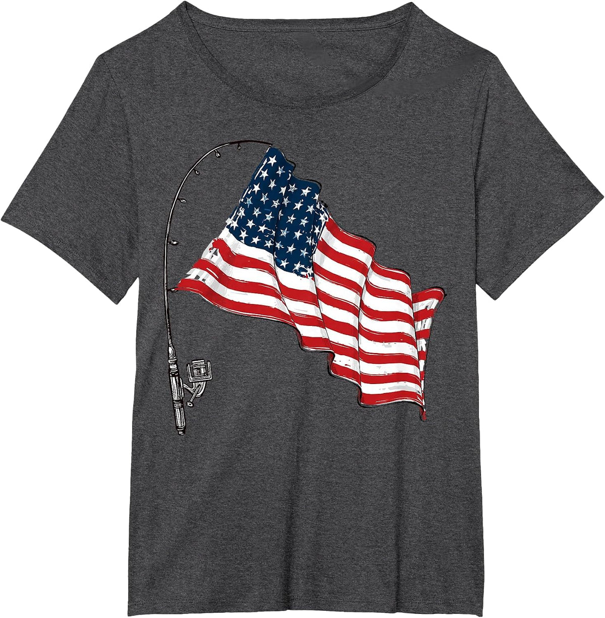 Vintage American Flag Fishing Rod Fishing Lover Fisherman T-Shirt - Dark Heather Grey