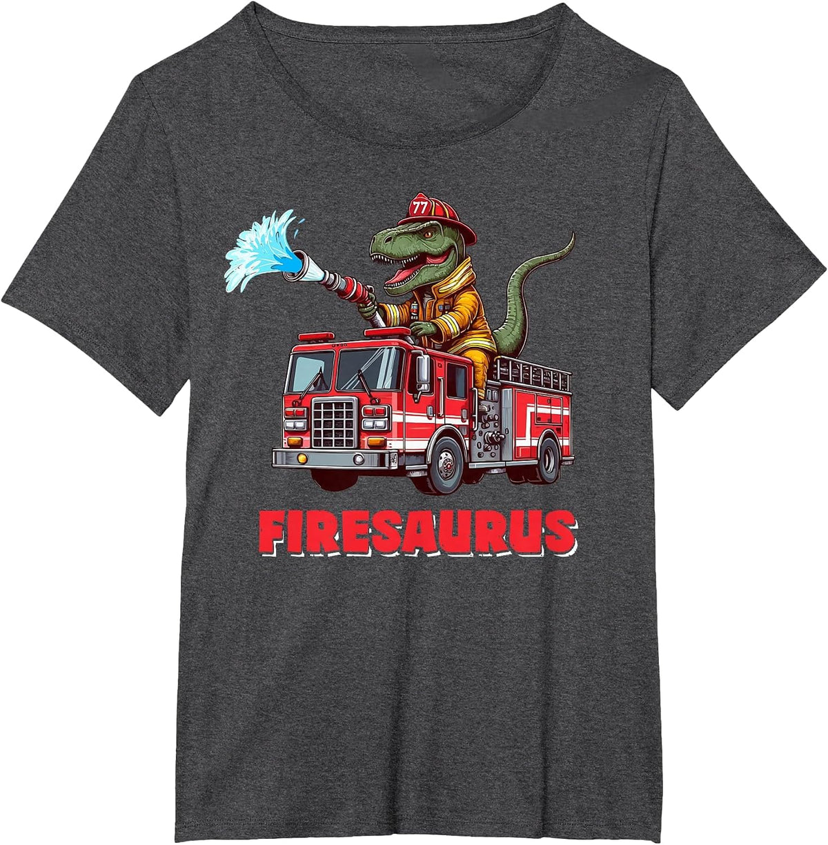 Firesaurus Firefighter Fire Truck T-Rex Dinosaur Lover Kids T-Shirt - Dark Heather Grey