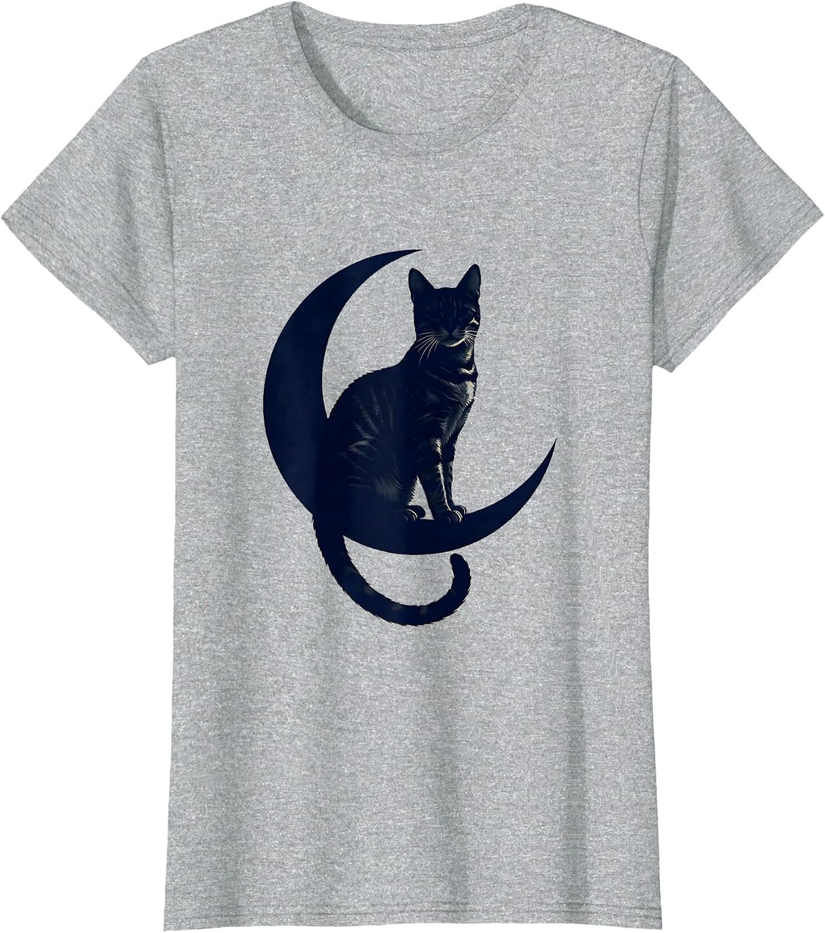 Women's Bengal Cat on Crescent Moon Celestial Design T-Shirt - Heather Grey
