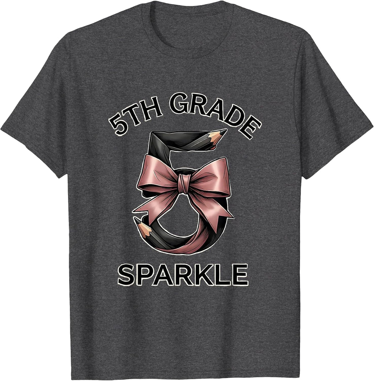 Men's 5th Grade Sparkle Balletcore Coquette Bow Back To School T-Shirt - Dark Heather Grey