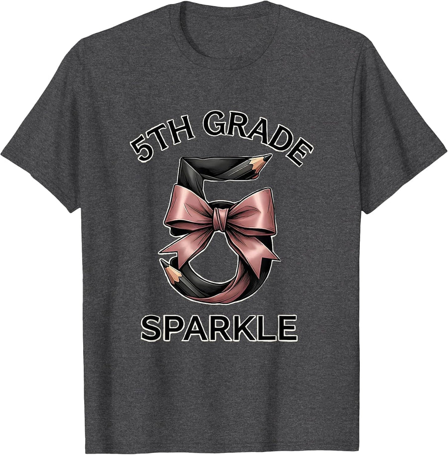 Men's 5th Grade Sparkle Balletcore Coquette Bow Back To School T-Shirt - Dark Heather Grey