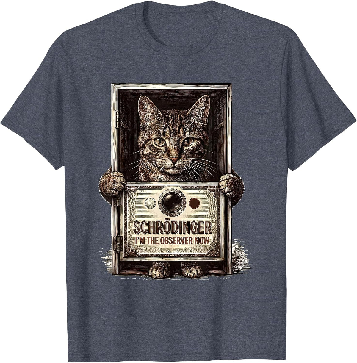 Schrödinger, I’m the Observer Now Funny Quantum Physics Cat T-Shirt - Heather Blue