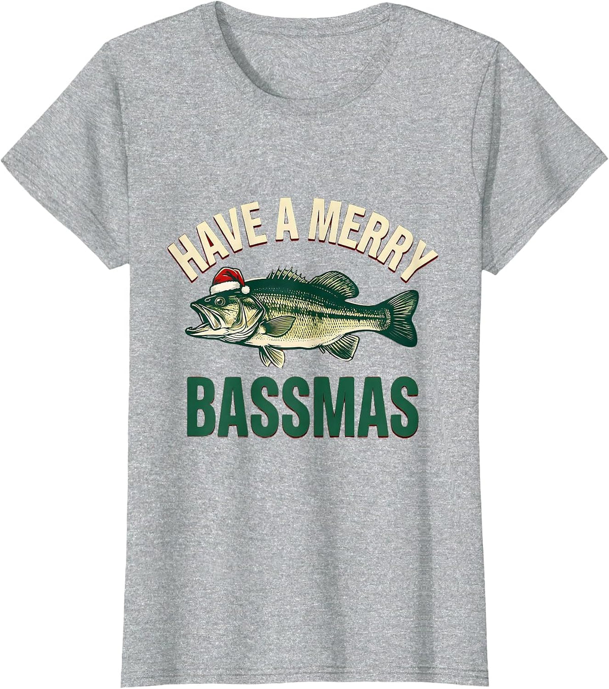 Women's Have a Merry Bassmas Funny Fishing Christmas Fisherman Gift T-Shirt - Heather Grey