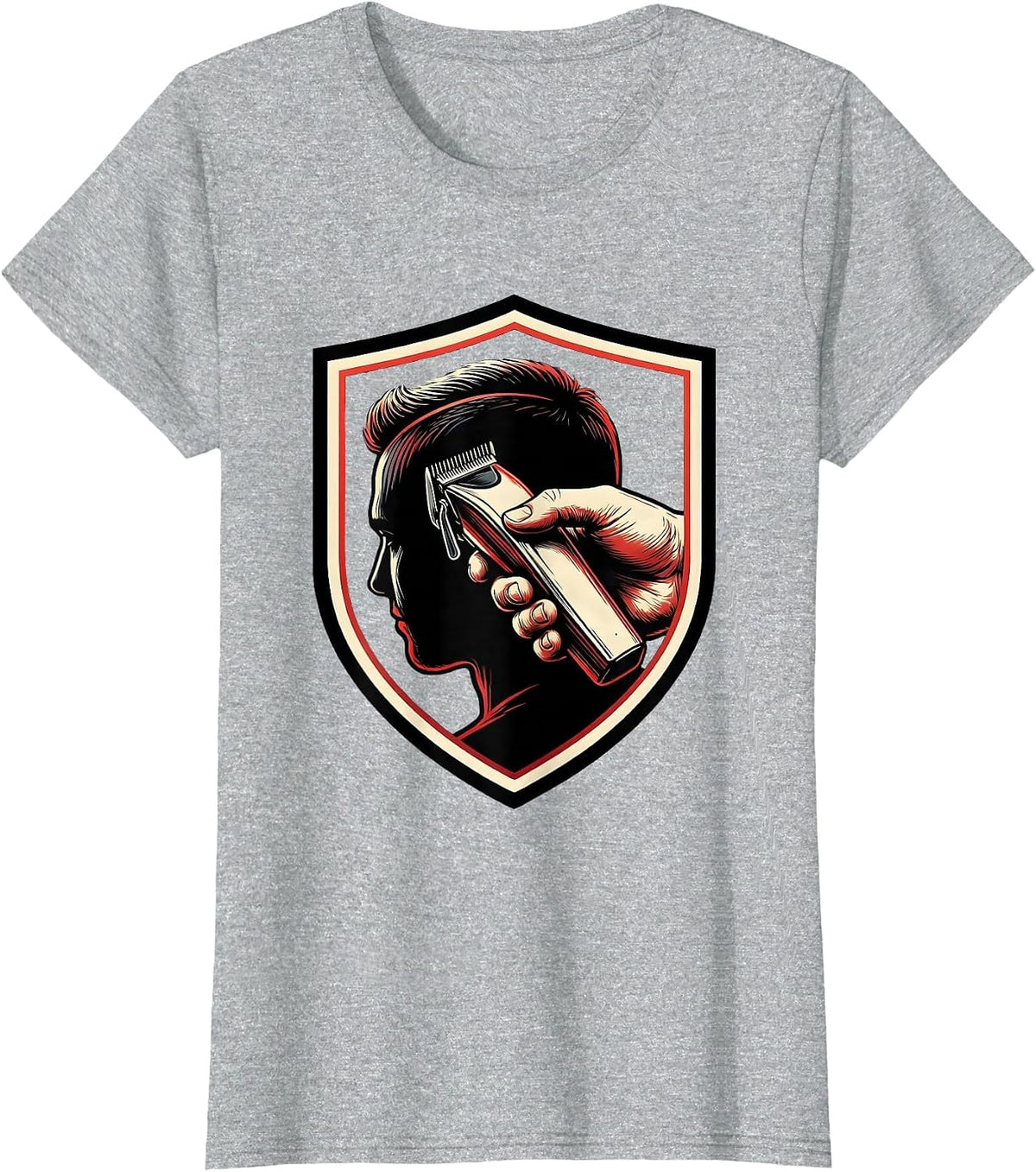Women's Barber Shield Badge Vintage Sign Painter Humor T-Shirt - Heather Grey