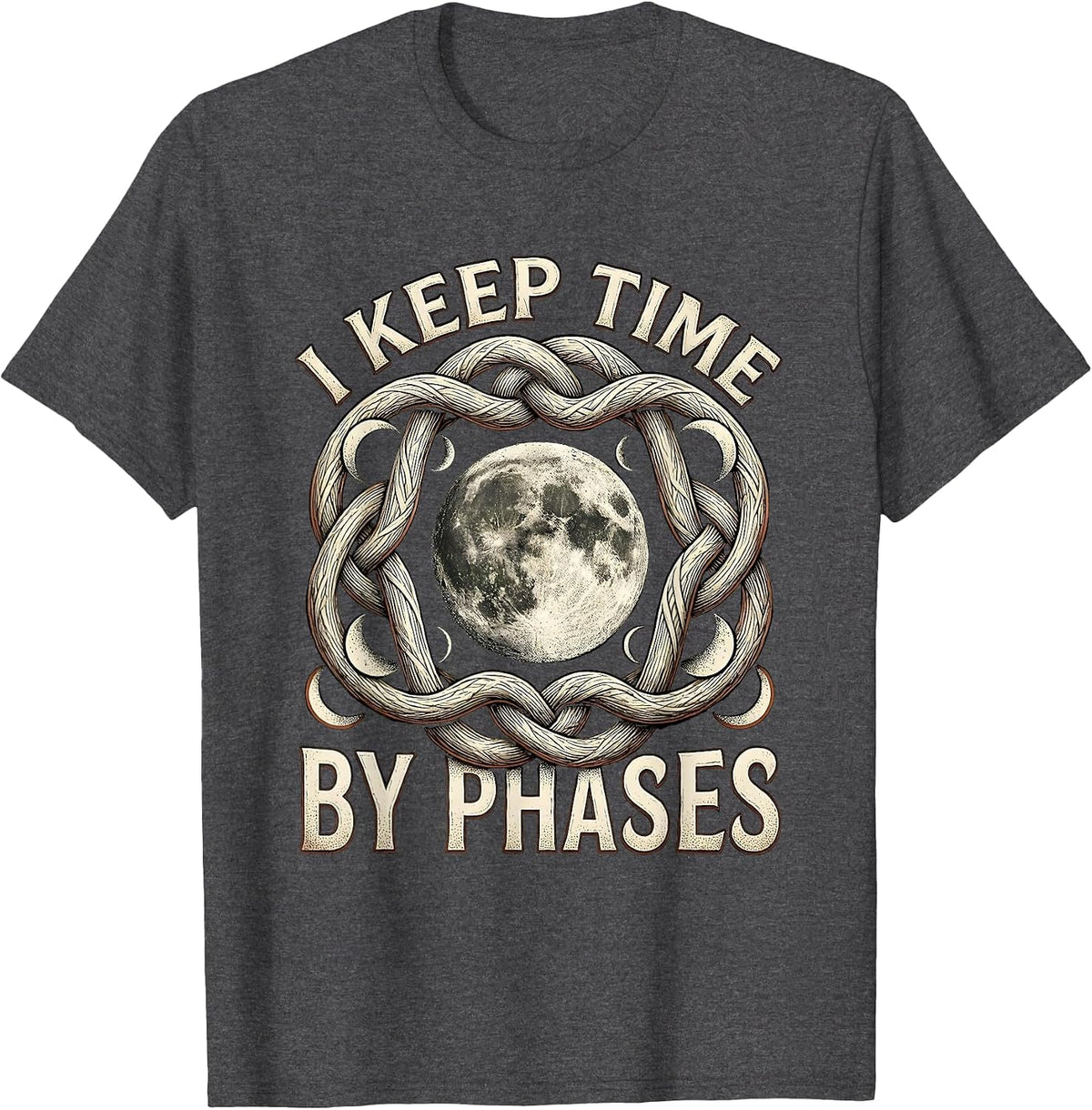 Men's I Keep Time By Phases Celestial Astronomy Boho Moon Phase T-Shirt - Dark Heather Grey