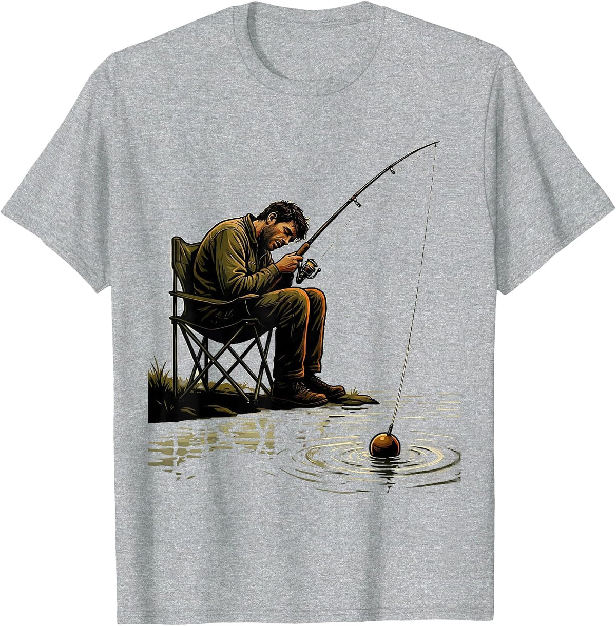 Men's Sleeping Angler Fishing Humor Funny Fisherman Gift T-Shirt - Heather Grey