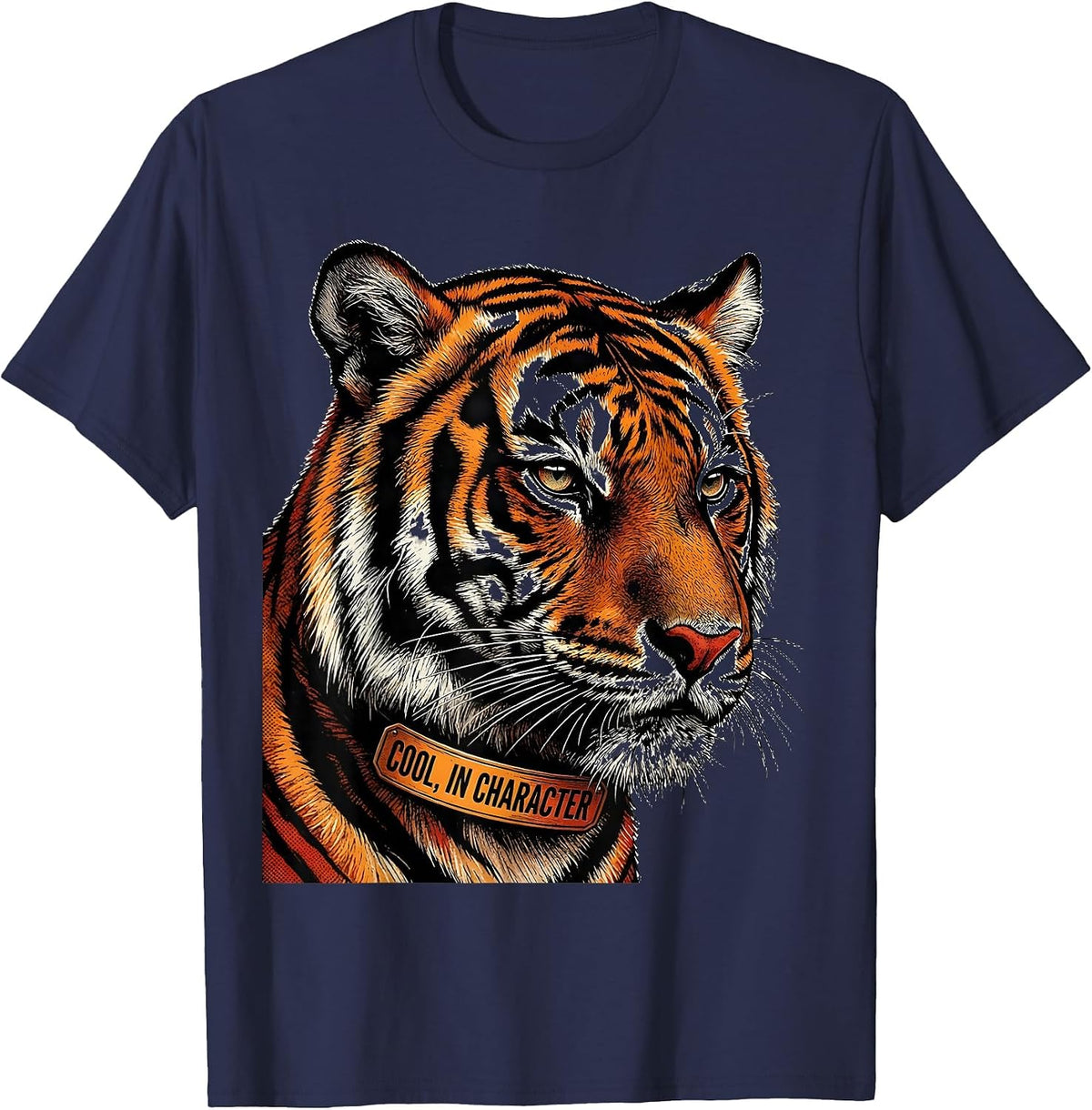 Cool In Character Bengal Tiger Screenprint Poster Animal T-Shirt - Navy Blue
