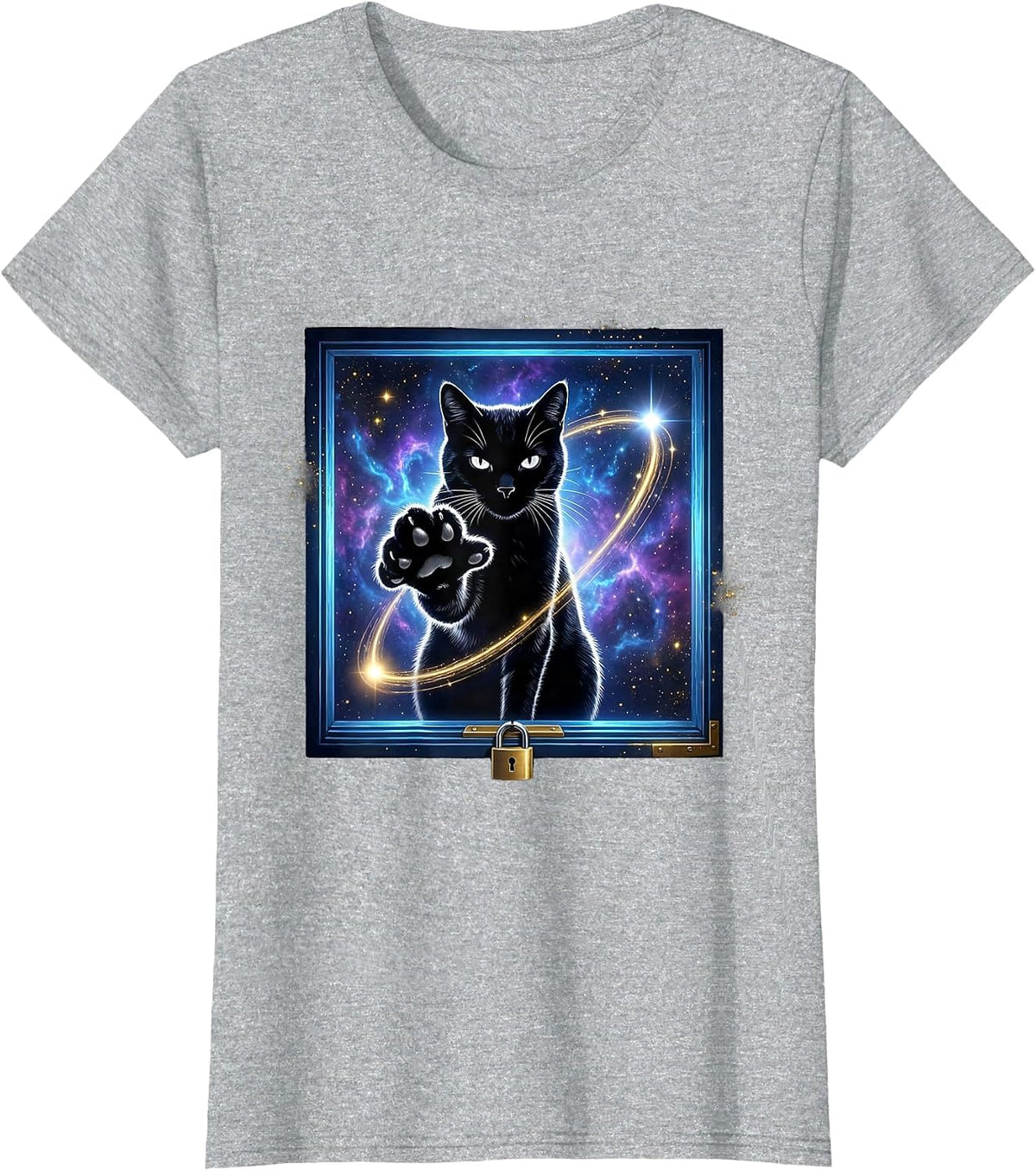 Women's Cosmic Cat Quantum Physics Science Enthusiast Humor T-Shirt - Heather Grey