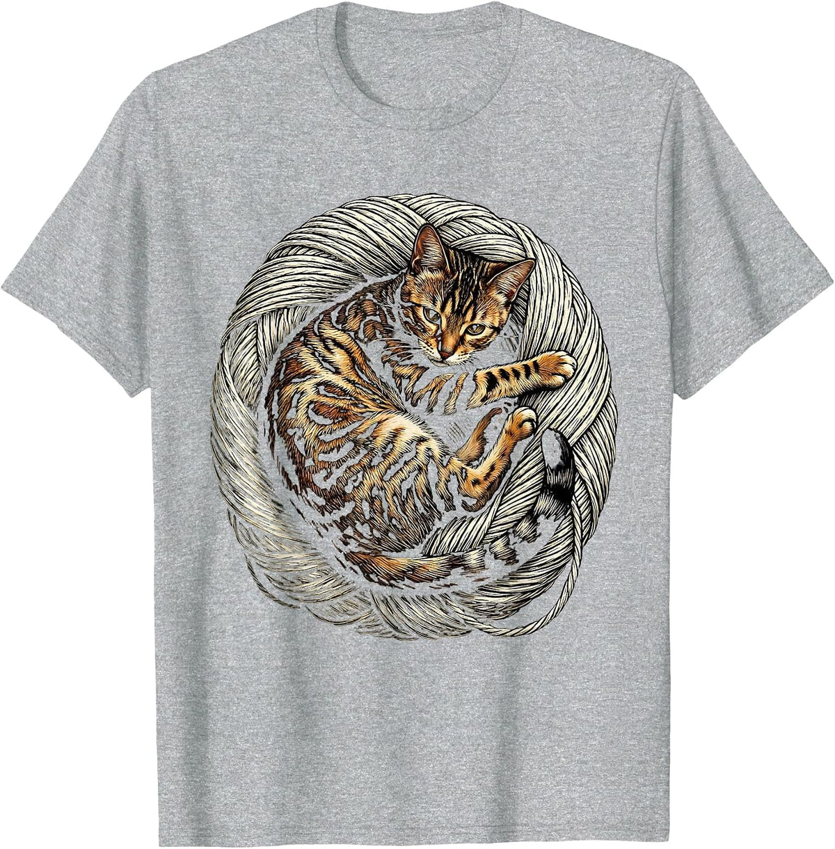 Men's Bengal Cat Tangled in Yarn Ball Graphic Tee T-Shirt - Heather Grey