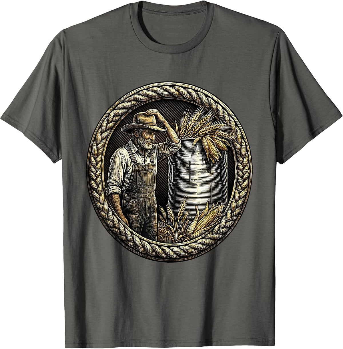 Thankful Farmer Grain Silo Thanksgiving Harvest T-Shirt - Asphalt Grey