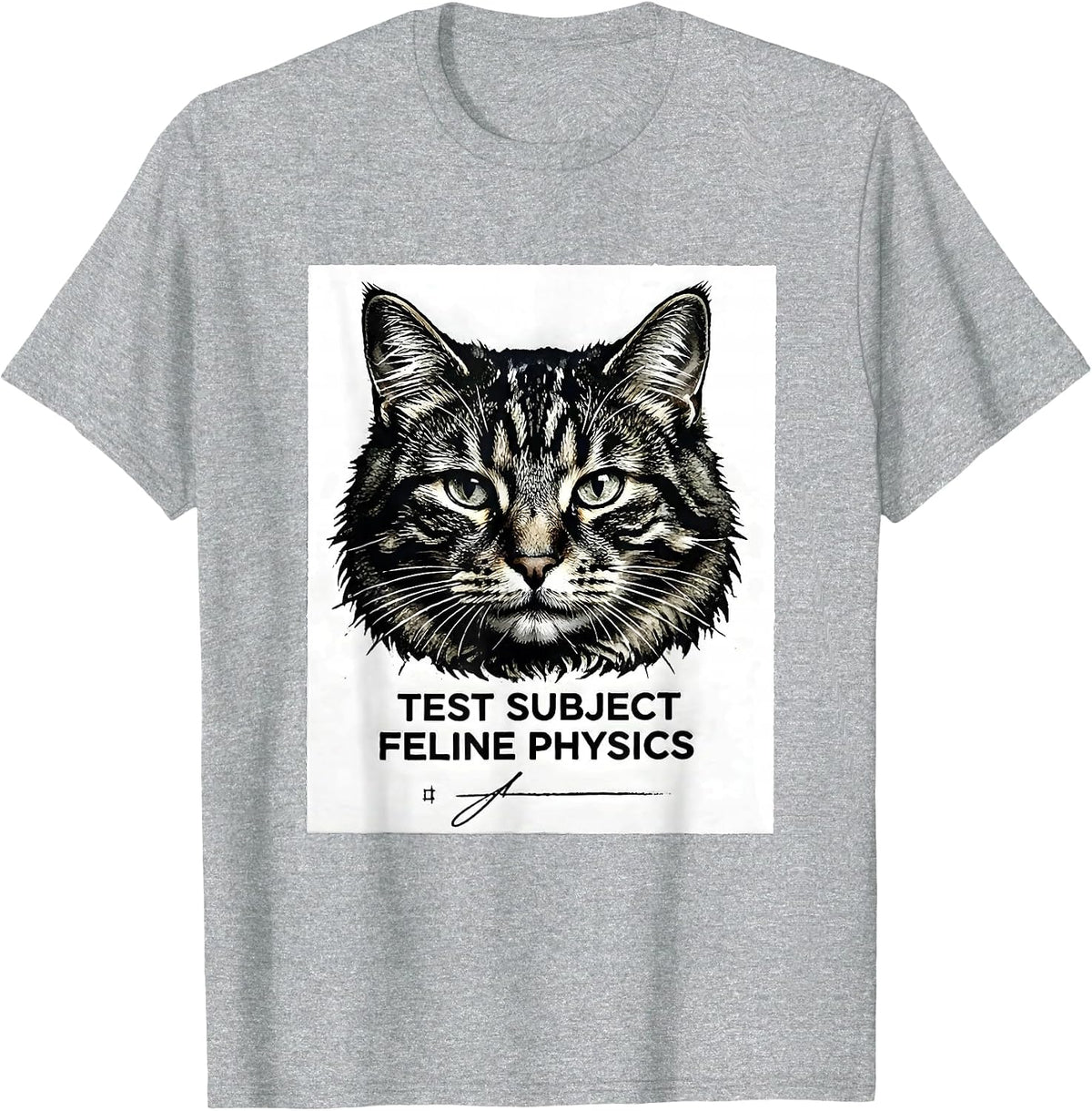 Men's Test Subject Feline Physics Funny Cat Science Math Teacher T-Shirt - Heather Grey
