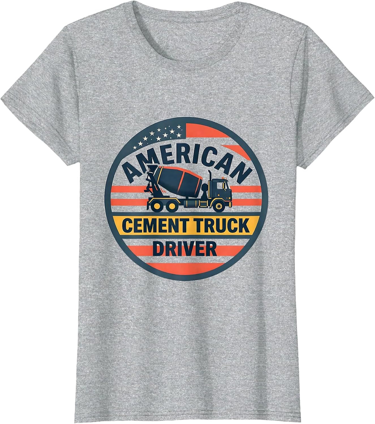 American Cement Truck Driver Patriotic Flag Semi Trucker T-Shirt - Heather Grey