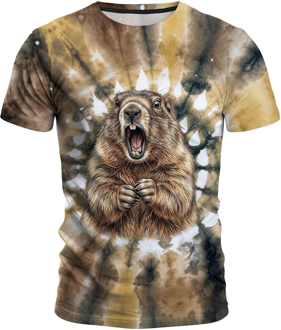 Funny Novelty Party Animal Tie‑Dye Pattern Shirt Graphic 3D T-Shirt Short Sleeve Crewneck Shirts for Men S-4XL - Marmot-01