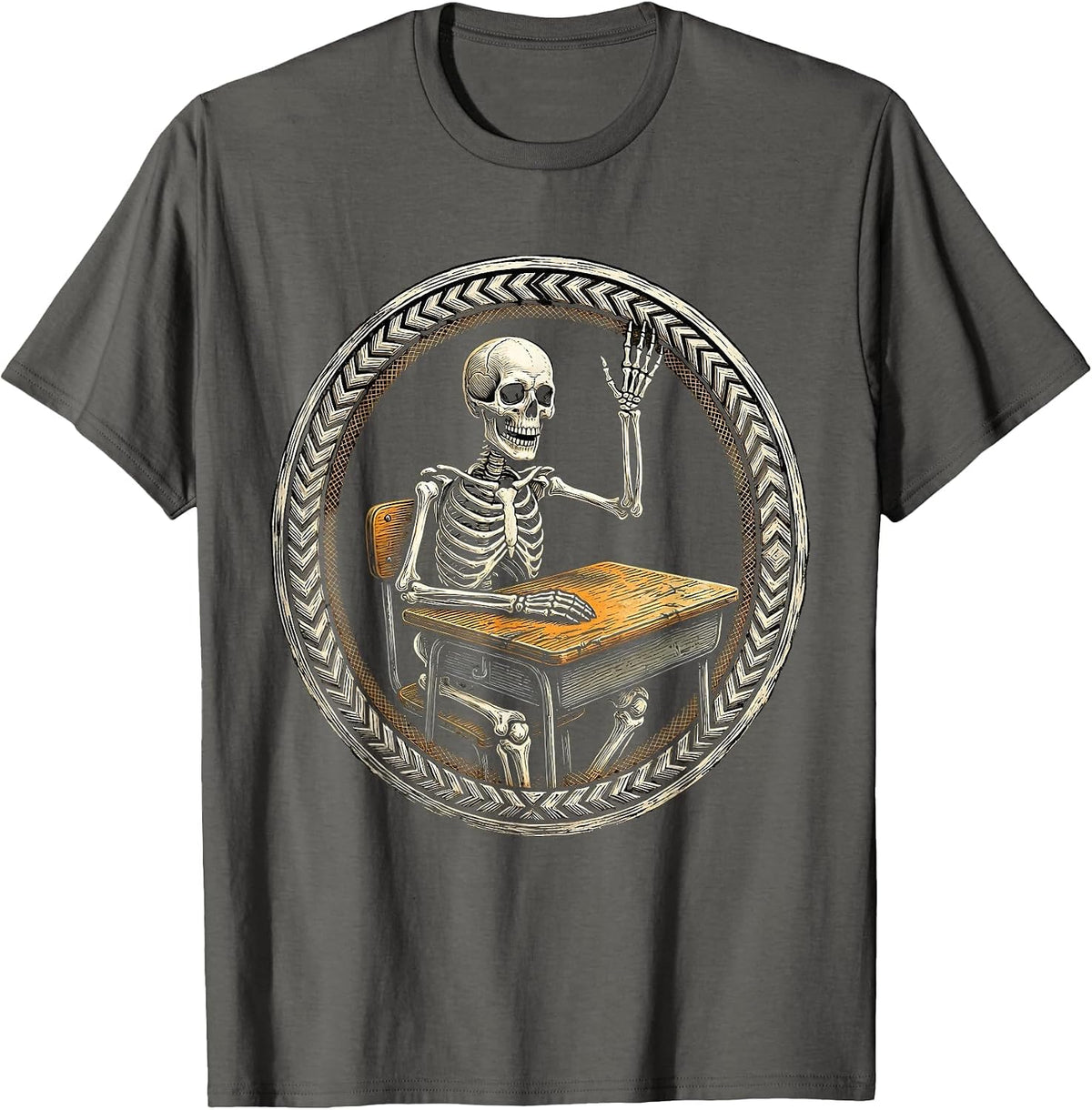 Men's Skeleton Student Halloween Teacher Design T-Shirt - Asphalt Grey